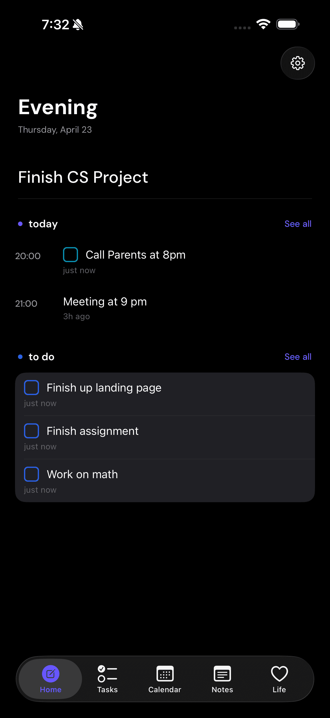 Typezz home screen